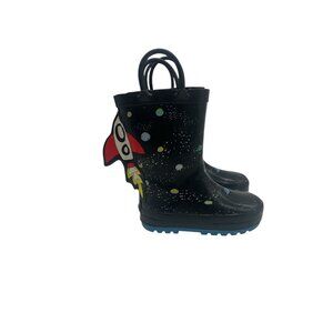 Kids Rain Boots Size 5 -6 Outer Space Rocket Ship 3D Unisex Waterproof rubber